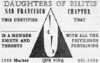 The Daughters of Bilitis membership card for the San Francisco chapter.